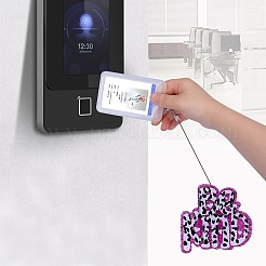 キラキラしたプラスチック製の格納式バッジリール  カードホルダー  鉄ワニ口クリップ付き  親切にする言葉  パープル  100mm  ワード：49.5x49.5mm&nbsp;AJEW-SZ0002-44D