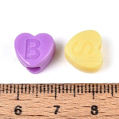 650-700g6色不透明アクリルビーズ  文字付きのハート  ミックスカラー  10x11x6.5mm  穴：4mm&nbsp;OACR-T029-81M