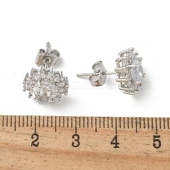 真鍮マイクロペーブクリアキュービックジルコニアスタッドピアス  パヴェクラスターイヤリング  花  プラチナ  11.5mm&nbsp;EJEW-R009-02P