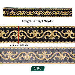 エスニックスタイルの花柄刺繍ポリエステルリボン  ジャカードリボン  服飾材料  ブラック  1-7/8インチ（49mm）  約4.92ヤード（4.5m）/ pc&nbsp;OCOR-WH0104-44A