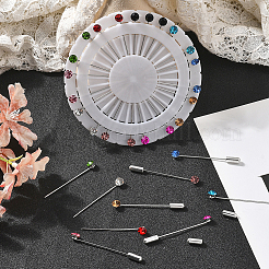 鉄製ラインストーンブローチ1セット  真鍮ブローチ金具10個付き  女性用ジュエリーショール、結婚式の装飾用の、引っ掛かりのない安全ピン  ミックスカラー  99.5x6mm  30個/セット&nbsp;AJEW-SC0031-23A