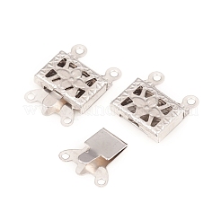 変色しにくい304ステンレススチール製のボックス留め具  1連  2穴  花の長方形  ステンレス鋼色  4mm  穴：15x10x3mm&nbsp;STAS-G229-02P
