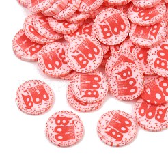ハロウィーンの手作りポリマークレイカボション  フラットラウンドいブーゴースト付き  レッド  5.5~6x0.6~1.2mm  約20000個/500g&nbsp;CLAY-A007-08B