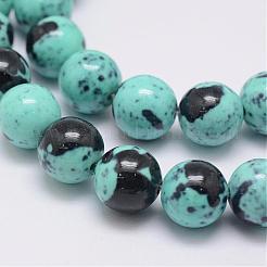 天然石オーシャンホワイトジェイドビーズ連売り  染め  ラウンド  シアン  6mm  穴：1mm  約65~66個/連  15.75インチ（40cm）&nbsp;G-E346-6mm-07