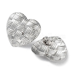 変色しない304ステンレススチールスタッドピアス金具  編み込みハートイヤースタッド  ステンレス鋼色  19x20mm  穴：1.8mm  ピン：0.7mm&nbsp;STAS-M323-15P