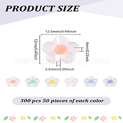 300個6色透明アクリルビーズ  艶消し  二層ビーズ  花  ミックスカラー  12x12.5x6mm  穴：2.5mm  60個/カラー&nbsp;TACR-LP0001-02