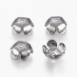 変色しにくい304ステンレススチールビーズキャップ  5花びら  花  ステンレス鋼色  3mm  穴：0.8mm&nbsp;STAS-E145-06P