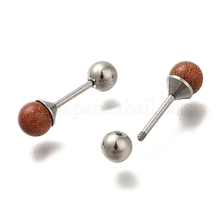 201 ステンレス製耳栓ゲージ  合成ゴールドストーンと304ステンレススチールピン付き  ラウンド  15x4mm&nbsp;EJEW-C118-08P-05