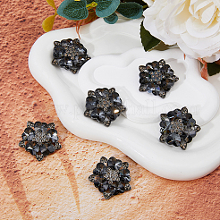 6個セット 1穴 合金製 ラインストーン シャンクボタン  花  ガンメタ色  30x30.5x11mm  穴：2.2mm&nbsp;DIY-DC0002-65