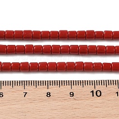 染色された合成サンゴビーズ連売り  コラム  ファイヤーブリック  4x4mm  穴：0.7mm  約103個/連  15.75''（40センチメートル）&nbsp;CORA-P010-01