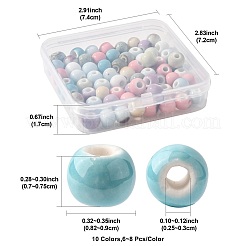 68 個 9 色の手作り磁器ビーズ  ロンデル  ファンシーアンティーク施釉磁器  ミックスカラー  8.2~9x7~7.5mm  穴：2.5~3mm&nbsp;PORC-FS0001-23C