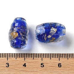 手作りの金砂ランプワーク ビーズ 連  オーバル  ブルー  11~12x17~17.5mm  穴：1.8mm  約25個/連  16.14''（41センチメートル）&nbsp;LAMP-Z007-05D