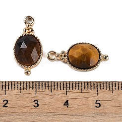 天然タイガーアイファセットペンダント  ゴールドメッキ真鍮オーバルチャーム  20.5x9.5x5.5mm  穴：1.7mm&nbsp;KK-L218-003G-05