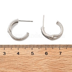 C字型真鍮マイクロパヴェキュービックジルコニアスタッドピアス（女性用）  カドミウムフリー＆鉛フリー  長持ちメッキ  ラックめっき  プラチナ  16.5x4.5mm&nbsp;EJEW-G428-21P-01