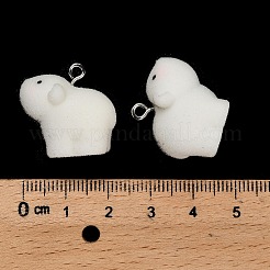 フロッキー不透明樹脂ペンダント  プラチナ鉄ループ付き  シロクマ  21x22.5x15mm  穴：2mm&nbsp;RESI-I335-01P-05
