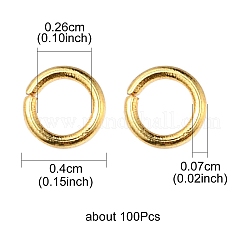 304ステンレススチールオープン丸カン  ラウンド  DIYジュエリー製作用  18KGP本金メッキ  21ゲージ  4x0.7mm  内径：2.6mm&nbsp;STAS-YW0001-62A