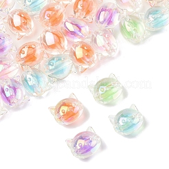 32 個の UV メッキレインボー虹色アクリルビーズ  猫の形  二層ビーズ  ミックスカラー  16x19.5x15.5mm  穴：3.5mm&nbsp;OACR-FS0002-16