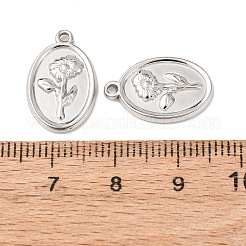 304ステンレスペンダント  花とオーバル  ステンレス鋼色  18x11.5x2mm  穴：1.2mm&nbsp;STAS-I358-12P-07