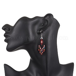 天然石と合成石の菱形のダングルイヤリング  ガラスと  プラチナ  ミックスカラー  59x19mm&nbsp;EJEW-MZ00632
