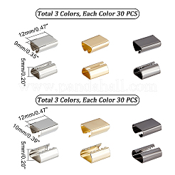 180種類のスタイルのアイロンリボンカシメエンドパーツ子6個  長方形  ミックスカラー  12x9~10x5mm  30個/スタイル&nbsp;FIND-WR0004-92