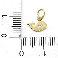 925スターリングシルバーチャーム  イルカ  丸カン＆スタンプ925個付き  ゴールドカラー  6x9x1mm  穴：3.5mm&nbsp;STER-M119-09B-G