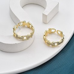 ラックメッキ真鍮マイクロパヴェクリアキュービックジルコニアカフ指輪女性用  カドミウムフリー＆鉛フリー  長持ちメッキ  長方形  18KGP本金メッキ  6.5mm&nbsp;RJEW-M028-44G