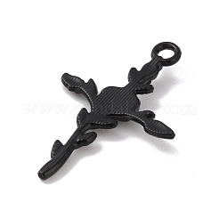 合金のチベット風チャーム  バラのチャーム付きクロス  電気泳動黒  34.5x23x3mm  穴：2.5mm&nbsp;FIND-WH0110-429EB