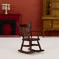 木製ロッキングチェアのミニチュア装飾品  マイクロランドスケープドールハウスアクセサリー  小道具の装飾のふりをする  暗赤色  47x66x85mm&nbsp;PW-WG26193-01