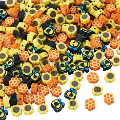 手作りポリマー粘土ビーズ 90g  ミツバチ/花/蜂の巣  ミックスカラー  9~9.5x9~10.5x4~5mm  穴：2mm&nbsp;CLAY-TA0002-06