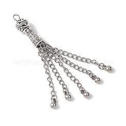 合金のチベット風チャーム  304ステンレススチールチェーン付き  アンティークシルバー  69x8.5mm  穴：2.5mm&nbsp;PALLOY-JF04694-02