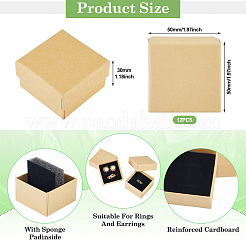 正方形の厚紙製イヤリングジュエリーギフトボックス12個  内部のスポンジ  ベージュ  5x5x3cm&nbsp;AJEW-TA0001-78