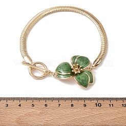女性用、鉄製エナメル加工の緑色の花柄アンクレット（留め具付き）  ゴールドカラー  8-5/8インチ（220mm）&nbsp;RN-CBA08A4-01G