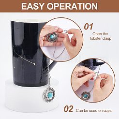 チベットスタイルの合金、合成ターコイズワイングラスチャーム付き  真鍮アズキチェーン付き  ティアドロップ＆オーバル＆フラットラウンド  アンティークシルバー＆プラチナ  247~265mm  4style  2個/スタイル  8個/セット&nbsp;AJEW-AB00023