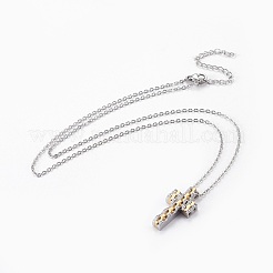 304ステンレススチールペンダントネックレス  カニカン付き  クロス  ミックスカラー  17.6インチ〜18.3インチ（44.9~46.5cm）  ペンダント：25x14x4.5mm&nbsp;NJEW-O112-11