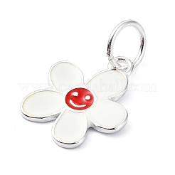 スターリングシルバーのエナメル笑顔の花チャーム925個  丸カン＆スタンプ925個付き  銀色のメッキ  レッド  14.5x12x1mm  穴：4mm&nbsp;STER-M119-06B-S