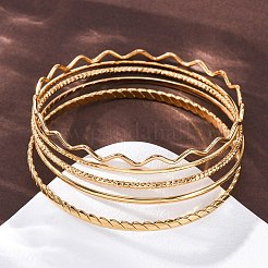 女性用304ステンレススチールバングルセット5個  18KGP本金メッキ  1~6mm  内径：2-1/2インチ（6.4~6.55cm）&nbsp;LS-BJEW-S162-01C-G