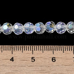 電気メッキ透明ガラスビーズ連売り  ファセット（32ファセット）  ラウンド  虹メッキ  クリアAB  6mm  穴：1mm  約98~100個/連  20.39~20.59インチ（51.8~52.3cm）&nbsp;X-EGLA-A035-T6mm-L19