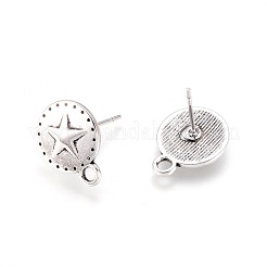 チベット風スタッドピアスパーツ  カン付き  カドミウムフリー＆鉛フリー  フラットラウンド  アンティークシルバー  15x12mm  ピン：1mm  穴：2mm&nbsp;TIBE-A22174-AS-LF