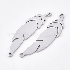 変色しにくい201ステンレススチールリンクコネクター  レーザーカットリンク  葉  ステンレス鋼色  33x8x1mm  穴：1.4mm&nbsp;LS-STAS-T044-03P