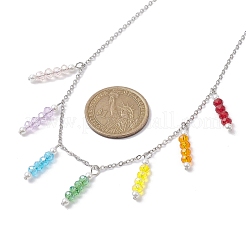 カラフルなガラス&ラウンドシェルパールビーズチャームよだれかけネックレス  304ステンレススチールアズキチェーン付き  ステンレス鋼色  16.18インチ（41.1cm）&nbsp;NJEW-JN04628