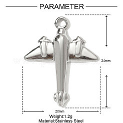 304ステンレスペンダント  飛行機チャーム  ステンレス鋼色  24x20mm&nbsp;STAS-OY001-14P