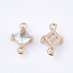 透明ガラスリンクコネクター  真鍮パーツ  多面カット  菱形  ライトゴールド  淡いターコイズ  11x7x4mm  穴：1mm  辺の長さ：5mm&nbsp;GLAA-T007-14G