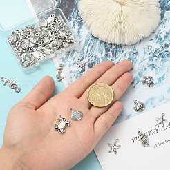 合金のチベット風チャーム  カドミウムフリー＆鉛フリー  混合図形  アンティークシルバー  15x13x2mm  穴：2mm  50個/箱&nbsp;TIBEP-CJ0001-10