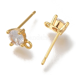 女性用真鍮クリアキュービックジルコニアスタッドピアス  カン付き  フラットラウンド  18KGP本金メッキ  8.5x7mm  穴：1.2mm  ピン：0.7x12mm&nbsp;EJEW-B107-18G