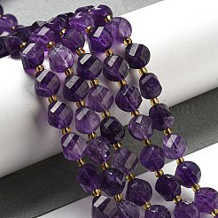 天然石アメジストビーズ連売り  シードビーズで  ファセットツイスト  10x10x10mm  穴：1mm  約32個/連  15.1''（38センチメートル）&nbsp;G-M443-B02-01