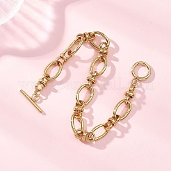 女性用304ステンレススチールオーバルリンクチェーンブレスレット  トグル留め金付き  ゴールドカラー  7-7/8インチ（20cm）&nbsp;BJEW-JB12855-01