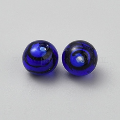 手作りランプワークビーズ  縞模様の丸い  ブルー  12.5x11.5~12mm  穴：1.7mm&nbsp;LAMP-TAC0006-14C-01