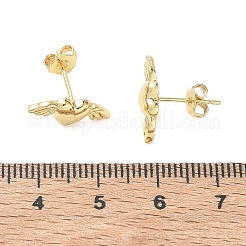 真鍮製スタンドピアス  翼を持つハート  カドミウムフリー＆鉛フリー  ラックめっき  長持ちメッキ  18KGP本金メッキ  6.5x15mm&nbsp;KK-CBA30C7-24G