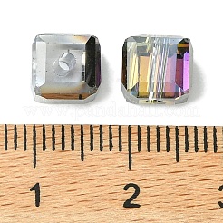 透明電気メッキガラスビーズ 100 個  半分虹メッキ  多面カット  キューブ  ブラック  7x7x7mm  穴：1.6mm&nbsp;GLAA-K064-08A-HP01