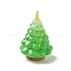 クリスマステーマの不透明樹脂ペンダント  プラチナ鉄ループ付き  クリスマスツリー  44.5x31x30.5mm  穴：2mm&nbsp;LS-RESI-I336-01P-01